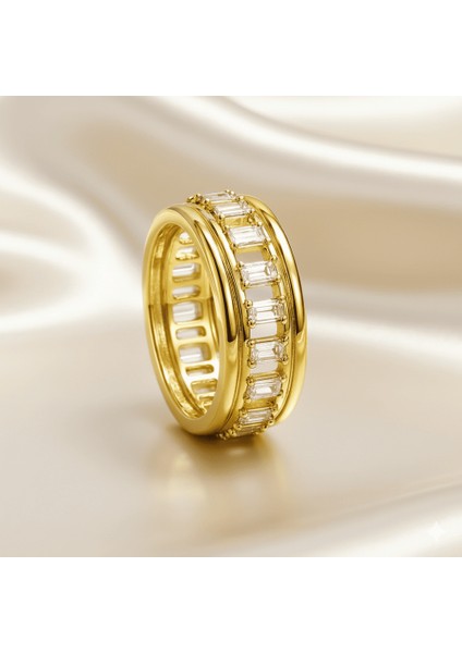 Kadın Xuping Çelik Yüzük - Tam Tur Tasarım - Sıralı Beyaz Zirkon Taşlı - Altın Renk - 19 Ölçü fırsatları