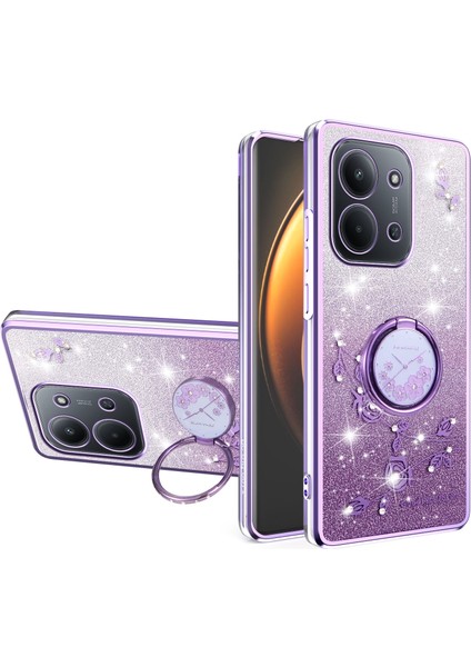 Xiaomi Redmi 15C Kılıf Halka Ayaklı Tpu Çiçekli Telefon Kılıfı Degrade Simli (Yurt Dışından)