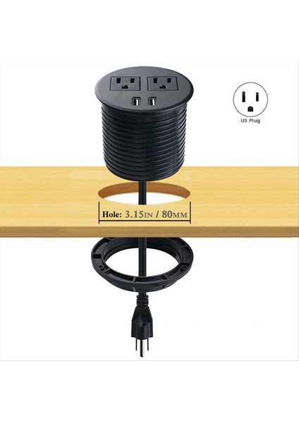 Masaüstü Masaüstü Için USB ile Güç Groması 2 Ac Çıkışı ve 2 USB Bağlantı Noktası ile Güç Veri Çıkışı Siyah Bir Abd Fişi 2usb (Yurt Dışından) modelleri