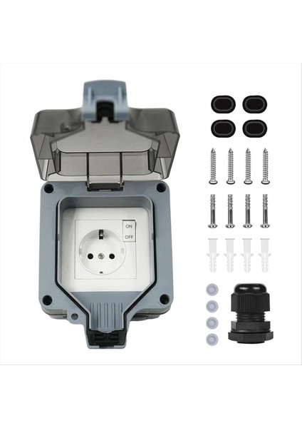 Dış Soket Su Geçirmez Soket 1 Yollu Açık Soket IP66 Anahtar Göstergeli Işık ve Menteşeli Kapak Kilitlenebilir Ab Fişi (Yurt Dışından)