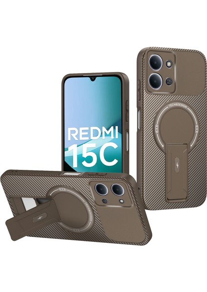 Xiaomi Redmi 15C Kılıfı Karbon Fiber Dokulu Pc + Tpu Telefon Kılıfı ve Ayaklık (Yurt Dışından)