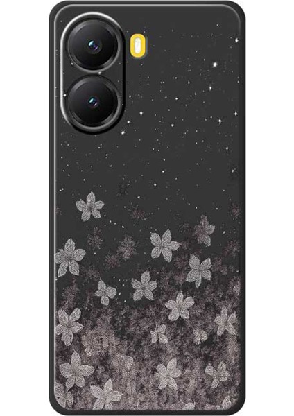 Xiaomi Poco X7 Pro Kılıf Gri Çiçek Desenli Baskılı Düz ​​kenar Tpu Telefon Arka Kapağı (Yurt Dışından)