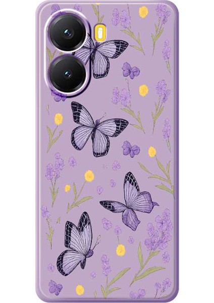 Xiaomi Poco X7 Pro Kılıfı Mor Desenli Baskılı Düz ​​kenar Tpu Telefon Arka Kapağı (Yurt Dışından)