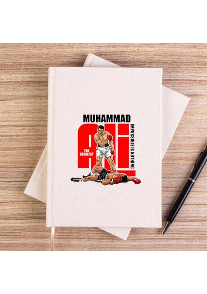 Muhammad Ali The Greatest Krem Çizgisiz Kanvas Defter Çizgisiz