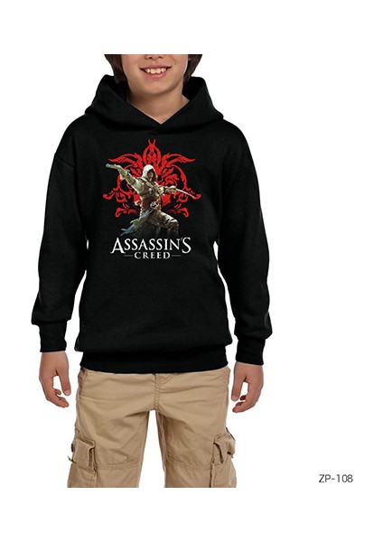 Assassins Creed 3 Siyah Çocuk Kapşonlu Sweatshirt