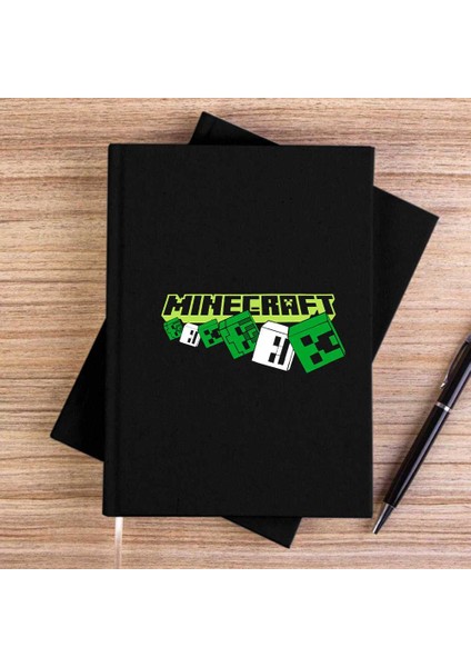 Mine-Craft Skeleton And Creeper Siyah Çizgisiz Kanvas Defter Çizgisiz