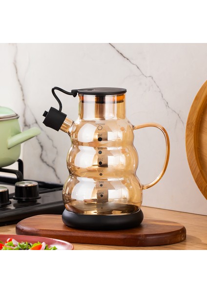 3617-1 Kapaklı Borosilikat Cam Yağlık Sirkelik Yağdanlık 1000ML Siyah