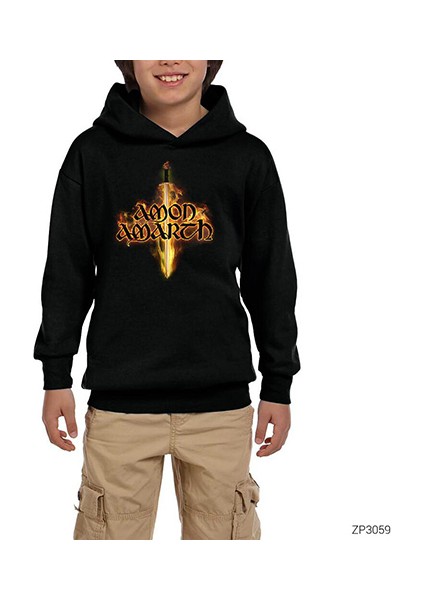 Amon Amarth Sword Siyah Çocuk Kapşonlu Sweatshirt