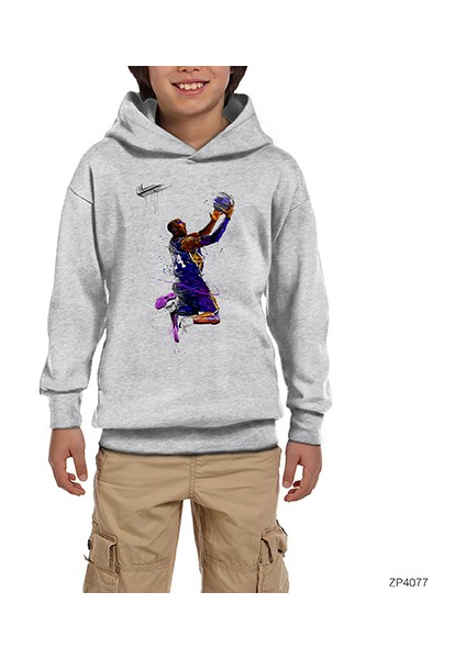 Kobe B. Slam Dunk Gri Çocuk Kapşonlu Sweatshirt