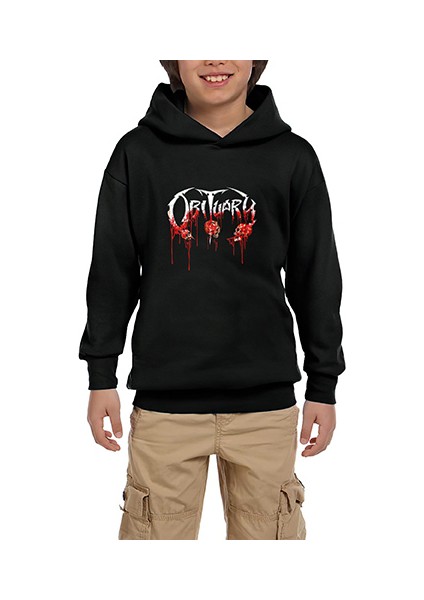 Obituary Bloody Skull Siyah Çocuk Kapşonlu Sweatshirt