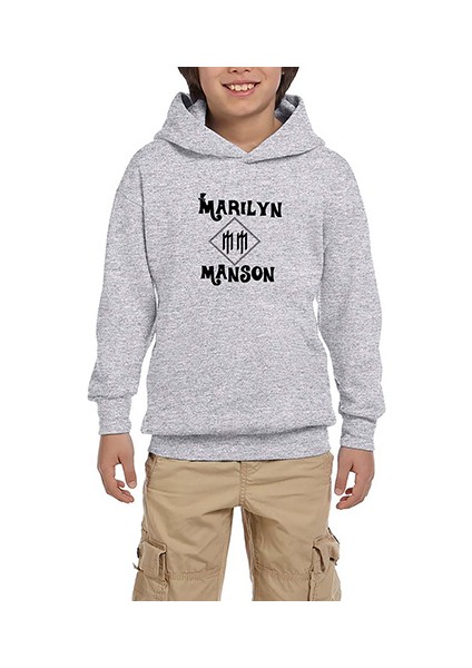Marilyn Manson Text Gri Çocuk Kapşonlu Sweatshirt