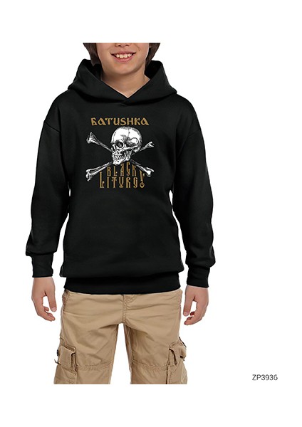 Batushka Black Liturgy Siyah Çocuk Kapşonlu Sweatshirt