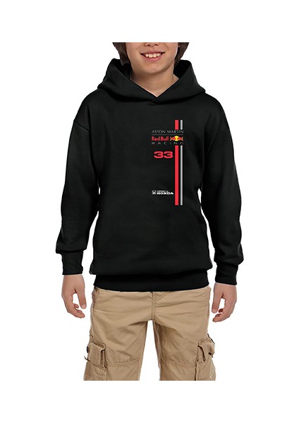 F1 Aston Martin Siyah Çocuk Kapşonlu Sweatshirt