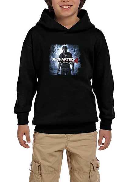 Uncharted 4 Nathan Drake Poster Siyah Çocuk Kapşonlu Sweatshirt