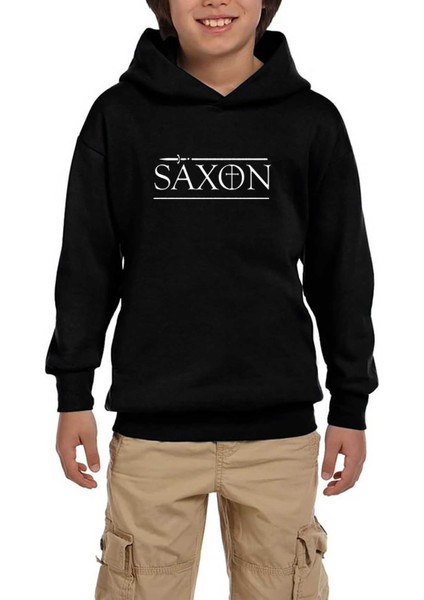 Saxon Logo Siyah Çocuk Kapşonlu Sweatshirt