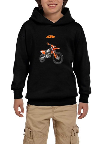 Ktm 500 Exc Enduro Motorcycle Siyah Çocuk Kapşonlu Sweatshirt