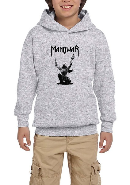 Manowar The Triumph Of Steel Gri Çocuk Kapşonlu Sweatshirt