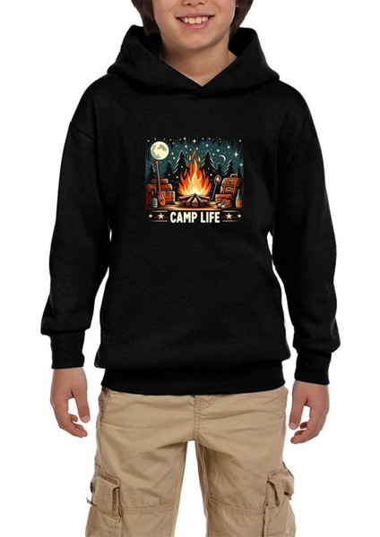 Camp Life Siyah Çocuk Kapşonlu Sweatshirt