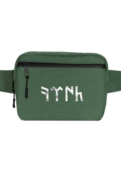 Göktürkçe Türk Bel Çantası Fermuarlı Yeşil Renk