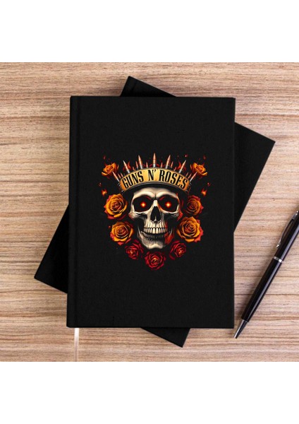 Guns N Roses Skull Bullet Siyah Çizgisiz Kanvas Defter Çizgisiz