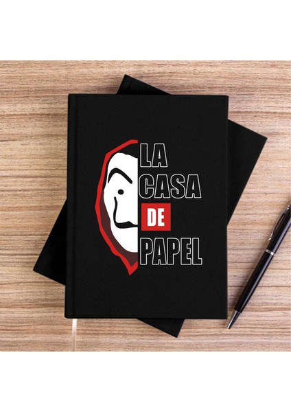 La Casa De Papel Half Face Siyah Kanvas Defter Çizgisiz