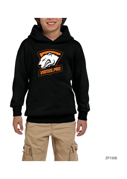 Csgo Virtus Pro Siyah Çocuk Kapşonlu Sweatshirt