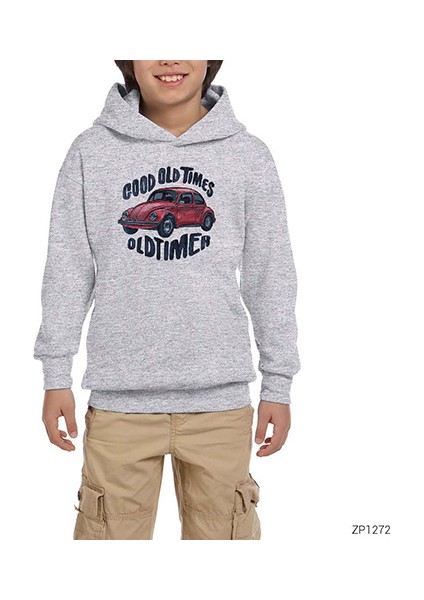 Volkswagen Good Old Times Gri Çocuk Kapşonlu Sweatshirt