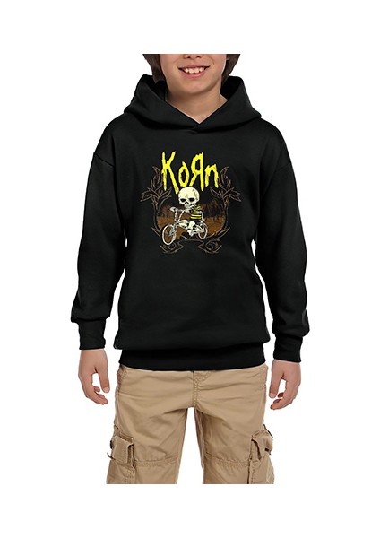 Korn Skull Siyah Çocuk Kapşonlu Sweatshirt