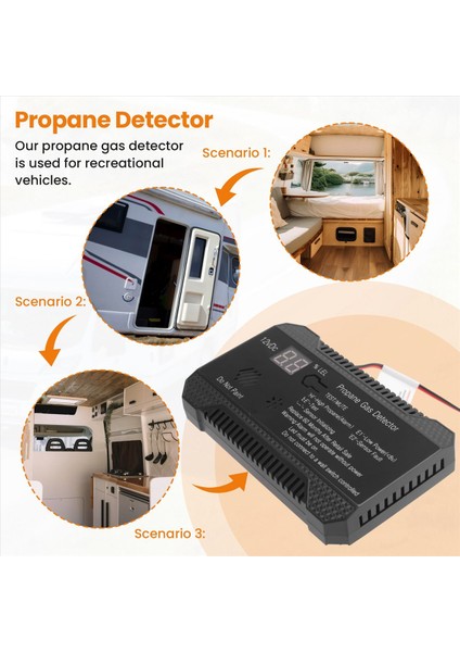 Propan Dedektörü 12V Lpg Doğal Gaz Sensörü Sızıntı Alarmı 85DB Siren Araba Rv Home Dijital Propan Test Cihazı (Siyah) (Yurt Dışından) indirimleri