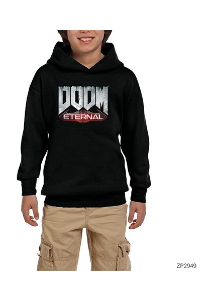 Doom Eternal Siyah Çocuk Kapşonlu Sweatshirt
