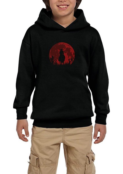 Red Dead Redemption 2 Red Moon Siyah Çocuk Kapşonlu Sweatshirt