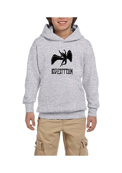 LED Zeppelin Black Angel Gri Çocuk Kapşonlu Sweatshirt