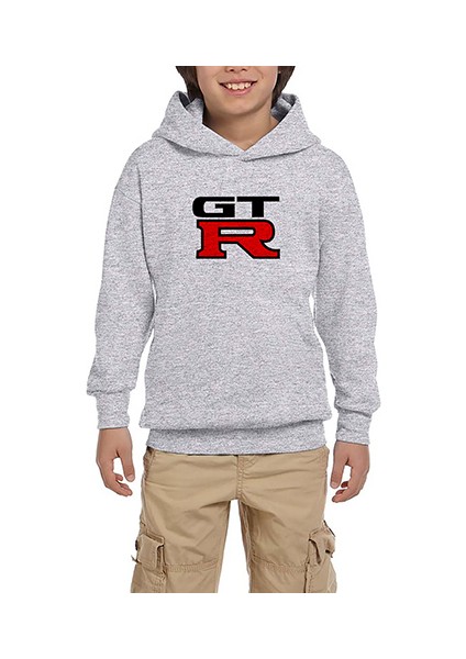 Nissan Gtr Logo Gri Çocuk Kapşonlu Sweatshirt