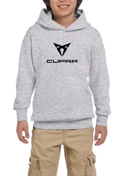 Cupra Logo Text Gri Çocuk Kapşonlu Sweatshirt