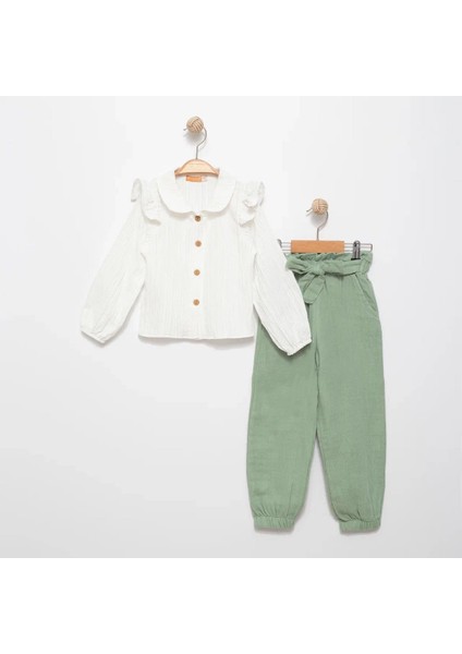 Kız Çocuk Müslin Pantolon-Gömlek Alt Üst Takım