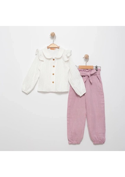 Kız Çocuk Müslin Pantolon-Gömlek Alt Üst Takım