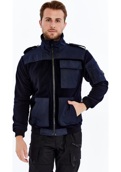 Erkek Polar Ceket Tam Fermuarlı 7 Cepli Siyah S-Gard Model