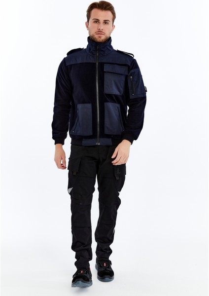 Erkek Polar Ceket Tam Fermuarlı 7 Cepli Siyah S-Gard Model