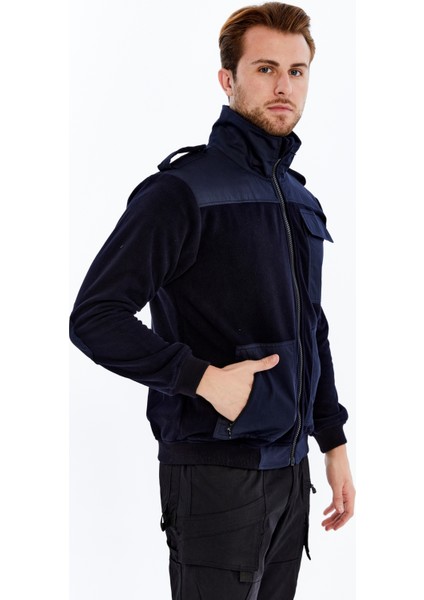 Erkek Polar Ceket Tam Fermuarlı 7 Cepli Siyah S-Gard Model