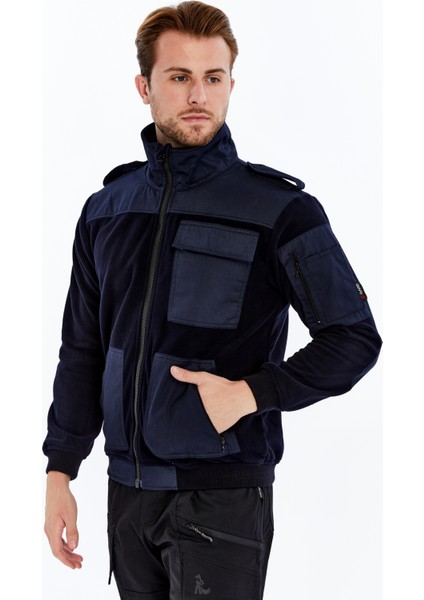 Erkek Polar Ceket Tam Fermuarlı 7 Cepli Siyah S-Gard Model