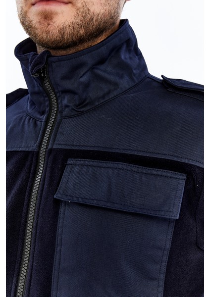 Erkek Polar Ceket Tam Fermuarlı 7 Cepli Siyah S-Gard Model