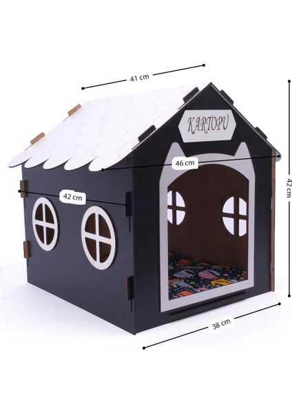 Ahşap Özel Isim Baskılı Dekoratif Kedi Evi-Kulübesi, Kediler Için Kulübe, Kedi Kulübesi Siyah fiyatları