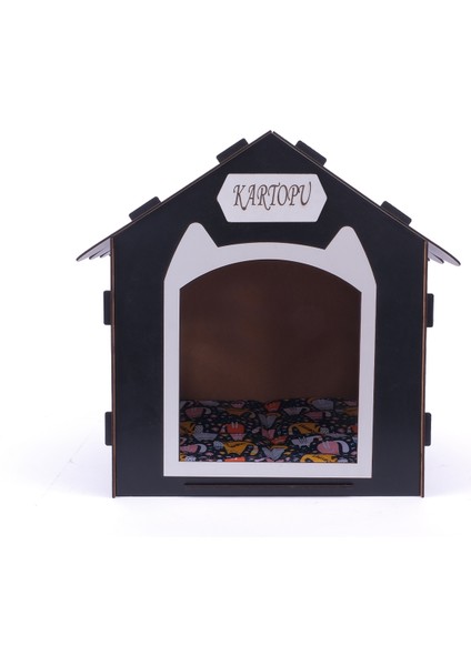 Ahşap Özel Isim Baskılı Dekoratif Kedi Evi-Kulübesi, Kediler Için Kulübe, Kedi Kulübesi Siyah fırsatları