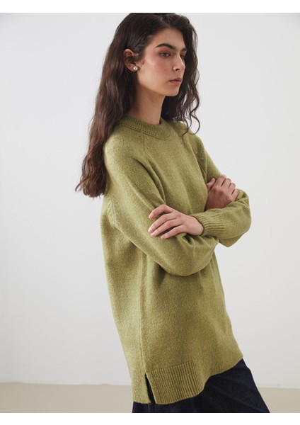 Yeni Sezon Bisiklet Yaka Oversize Kadın Triko Tunik