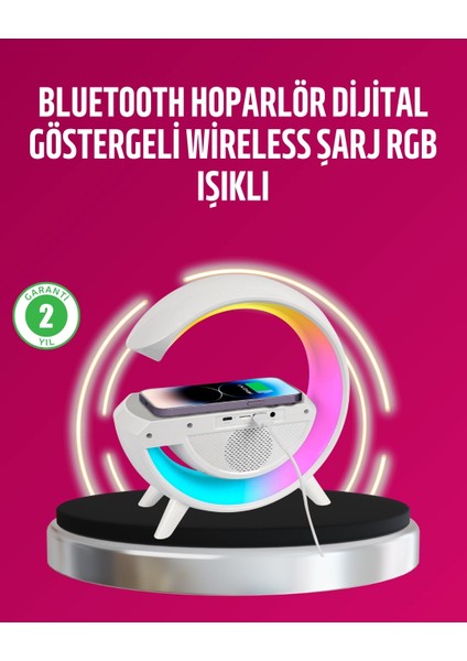 Kablosuz Şarjlı LED Masa Lambası Çalar Saat ve Beyaz Gürültü Özellikli