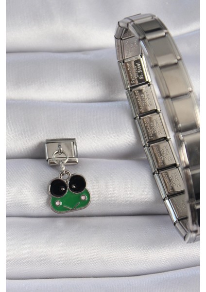 316L Çelik Gümüş Renk Sallantılı Yeşil Kurbağa Figür Nomination Charm fiyatları