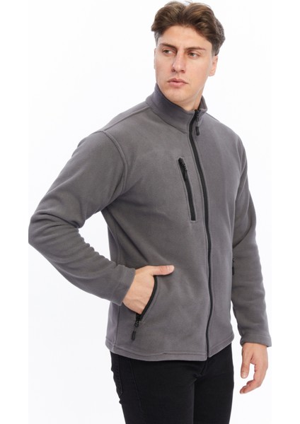 Erkek Polar Ceket Tam Fermuarlı 3 Cepli Gri modelleri