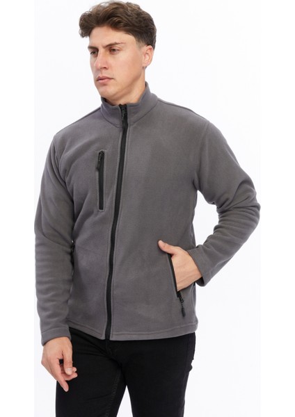 Erkek Polar Ceket Tam Fermuarlı 3 Cepli Gri fırsatları