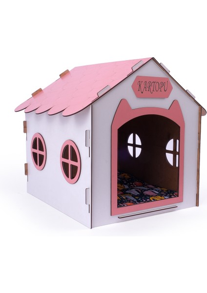 Ahşap Özel Isim Baskılı Dekoratif Kedi Evi-Kulübesi, Kediler Için Kulübe, Kedi Kulübesi Beyaz-Pembe modelleri