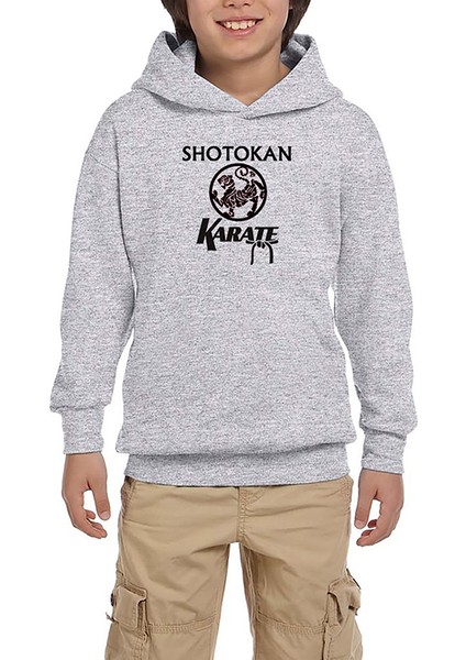 Shotokan Karate Logo Gri Çocuk Kapşonlu Sweatshirt